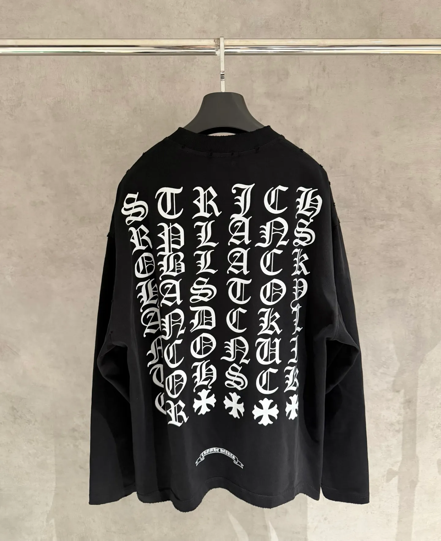 🅿️340 [Strict quality control] CH Croixin's new long-sleeved sweatshirt T-shirt. Heavy 340g double yarn fabric. Wash the whole garment twice. Frayed and torn on all four sides. Heavy fabric. The neckline is made of icy Solona. Loose fit. Deep, wide and stylish. No deformation or shrinkage. Color: 3 colors, black, white and gray. Size: M-2xl